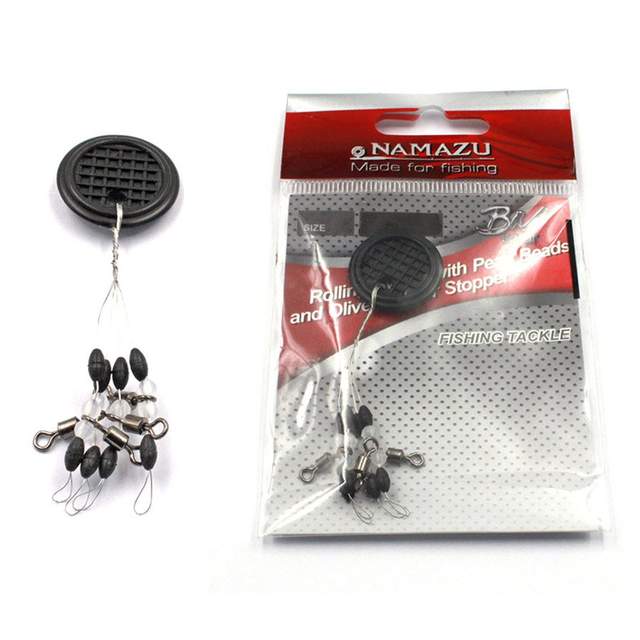 Стопор с вертлюгом Namazu ROLLING SWIVEL PEARL BEADS AND OLIVE RUBBER STOPPER , р. L (уп.4 шт)3000