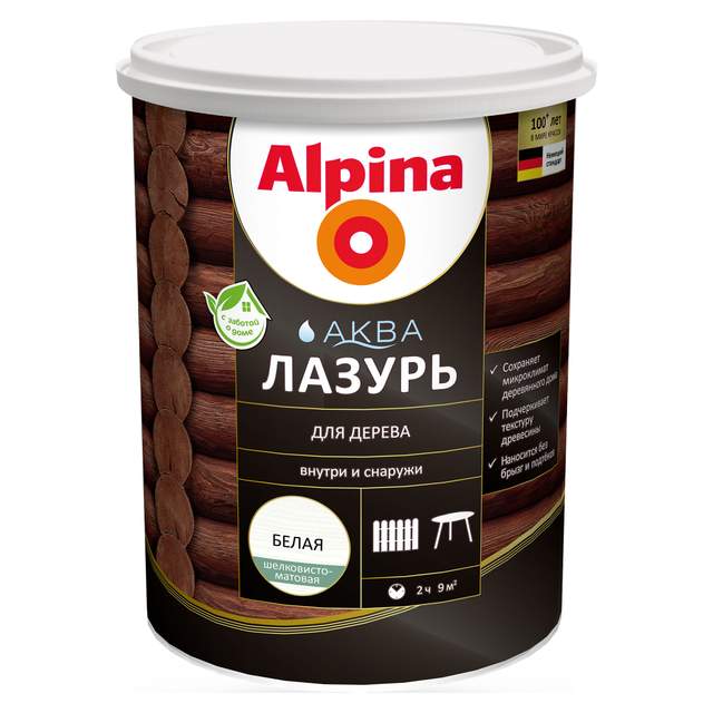 Аква Лазурь для дерева Alpina Белая 0,9л