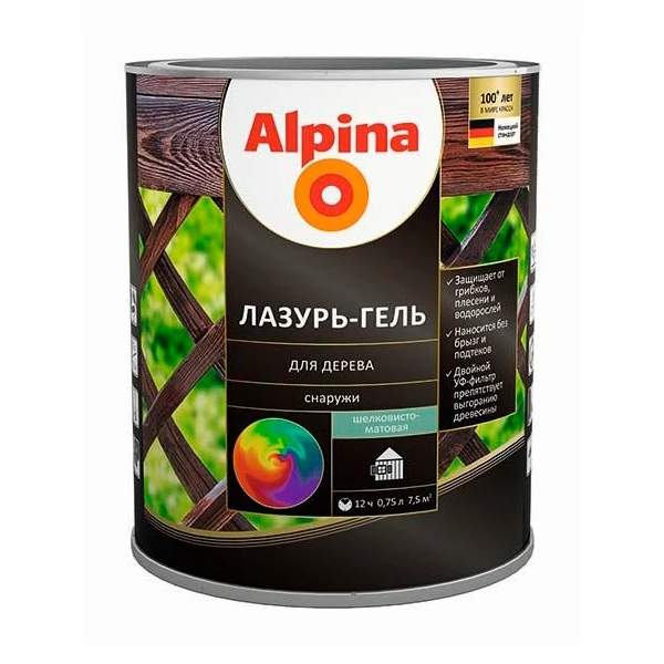 Лазурь-гель для дерева Alpina шелк-мат бесцветная 0,75л/0,64кг