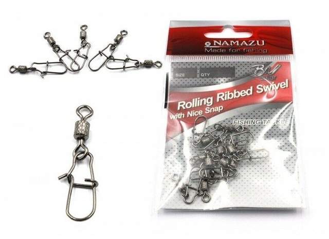 Вертлюг с застежкой Namazu ROLLING RIBBED SWIVEL WITH NICE SNAP, цв. BN, р. 12, test-8 кг, катаный