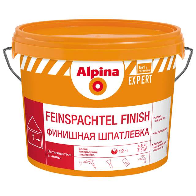 Шпатлевка белая, В П 1 Д Alpina EXPERT Feinspachtel Finish (Альпина ЭКСПЕРТ Файншпахтель Финиш) 4,5кг