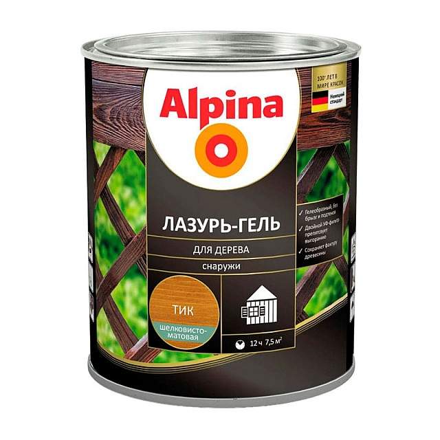 Лазурь-гель для дерева Alpina шелк-мат тик 0,75л/0,66кг