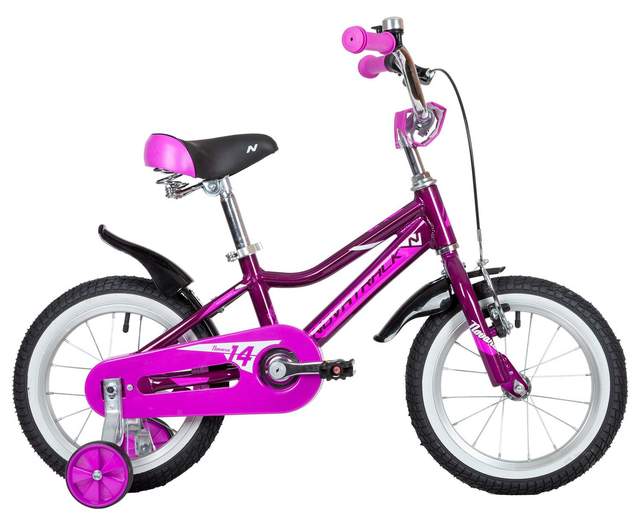 Велосипед NOVATRACK 14" NOVARA алюм., фиолетовый, пер.руч., зад.нож. тормоз, короткие крылья, полная защ.цепи