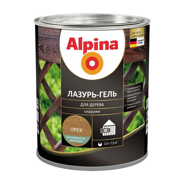 Лазурь-гель для дерева Alpina шелк-мат орех 0,75л/0,66кг