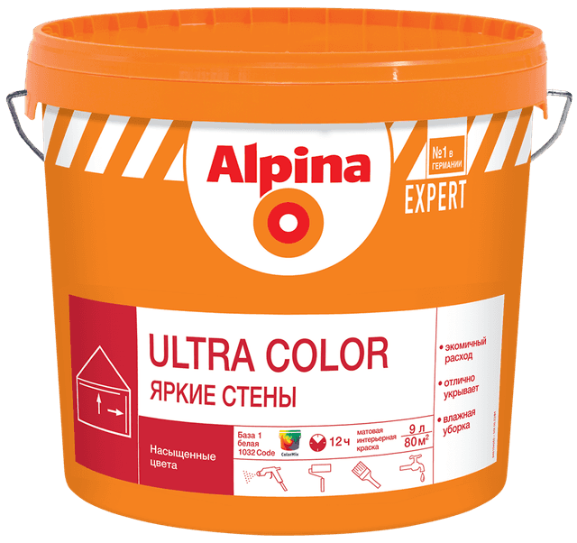 Краска ВД-АК Alpina EXPERT Ultra Color База 1, белая, 10л/14,8кг