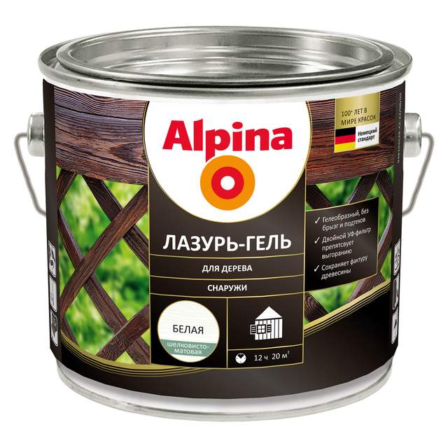 Лазурь-гель для дерева Alpina белый шелковисто-матовая 2,0л/1,86кг