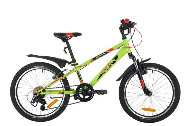 Велосипед NOVATRACK 20" EXTREME зеленый, сталь, 6 скор., Shimano TY21/Microshift TS38, V- brake тормоз