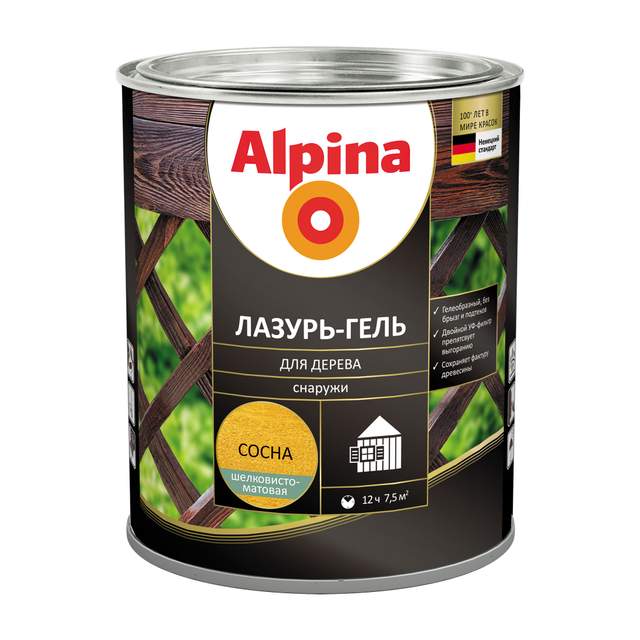 Лазурь-гель для дерева Alpina шелковисто-матовая сосна 0,75л/0,66кг NEW