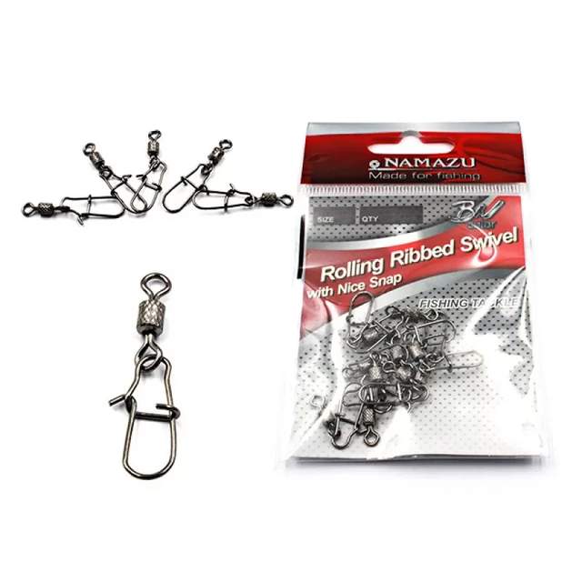 Вертлюг с застежкой Namazu ROLLING RIBBED SWIVEL WITH NICE SNAP, цв. BN, р. 4, test-43 кг, катаный