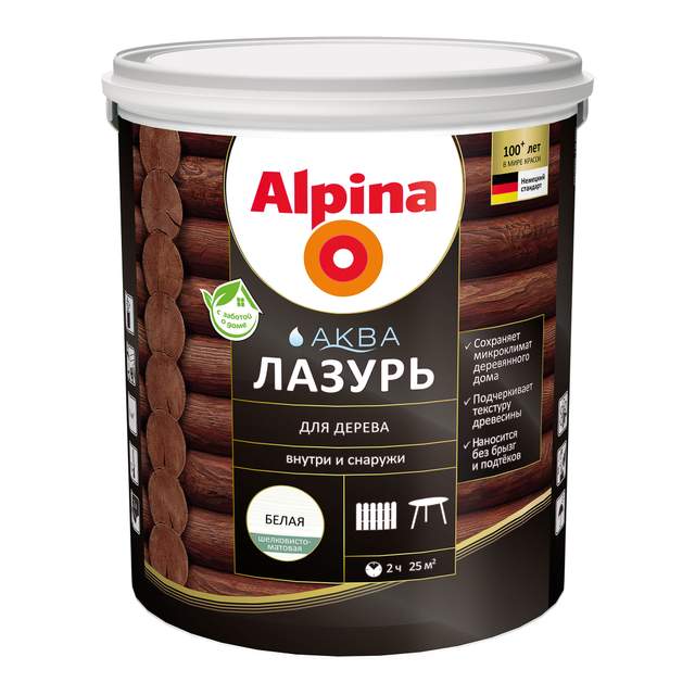 Аква Лазурь для дерева Alpina Белая 2,5л