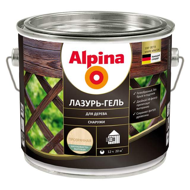 Лазурь-гель для дерева Alpina шелк-мат бесцветная 2л/1,71кг