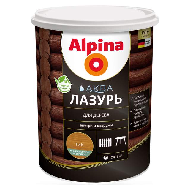 Лазурь Alpina Аква для дерева Тик 0,9л NEW
