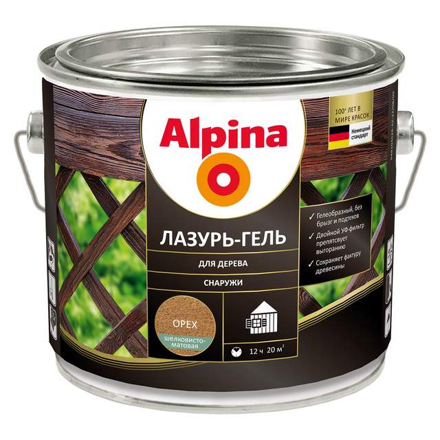 Лазурь-гель для дерева Alpina орех шелковисто-матовая 2,0л/1,76кг