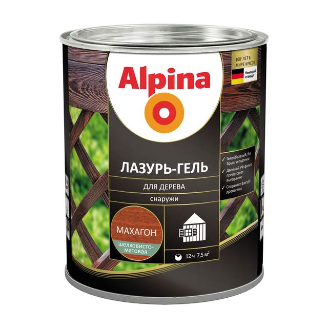 Лазурь-гель для дерева Alpina шелковисто-матовая махагон 0,75л/0,66кг NEW