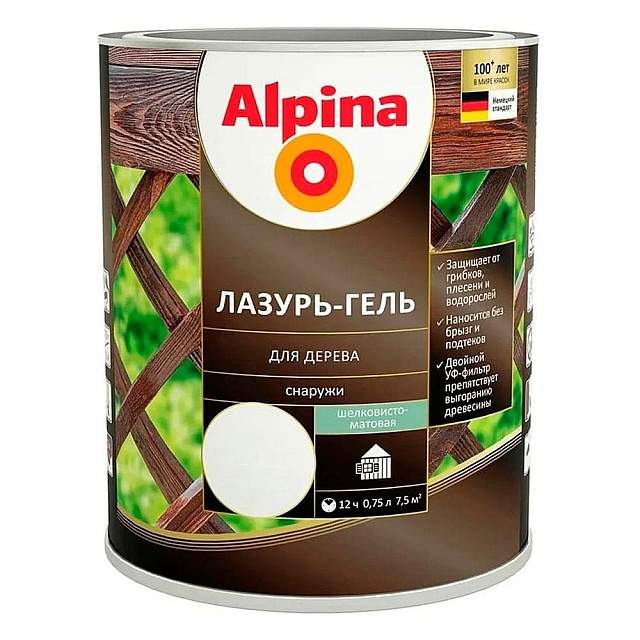 Лазурь-гель для дерева Alpina шелк-мат белый 0,75л/0,70кг