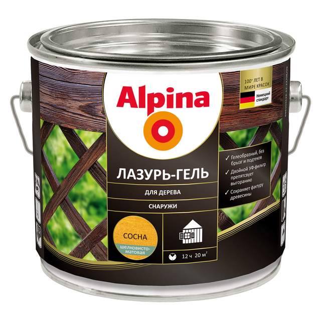 Лазурь-гель для дерева Alpina шелк-мат сосна 2,0л/1,76кг