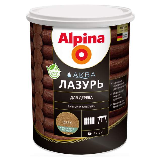 Лазурь для дерева Alpina АКВА цветная Орех 0,9л/0,9кг