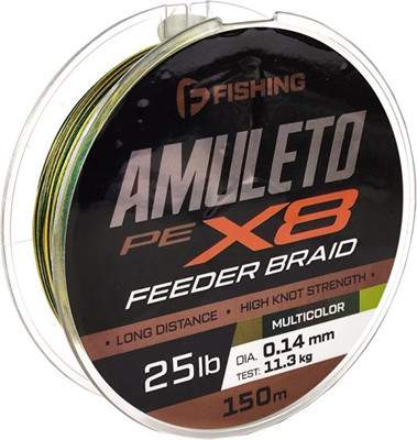 Леска плетеная F-Fishing Amuleto Braid PE X8 Feeder 150м Multicolor 0.14мм / FAMB150-014