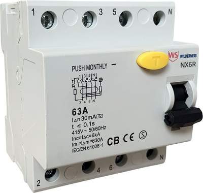 Дифференциальный автомат Wilderness NX6R 4P 100A 100mA тип AC 6kA / NX6RU-4-100-100AC