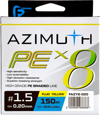 Леска плетеная F-Fishing Azimuth PE X8 150м Fluo Yellow / FAZY8-020