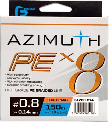 Леска плетеная F-Fishing Azimuth PE X8 150м Orange / FAZO8-014