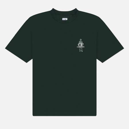 Мужская футболка C.P. Company 30/1 Jersey Comfort Logo Ribbed, цвет зелёный, размер XL