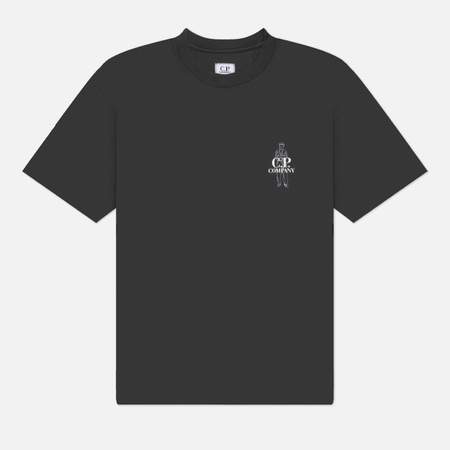 Мужская футболка C.P. Company 30/1 Jersey Comfort Logo Ribbed, цвет чёрный, размер XL