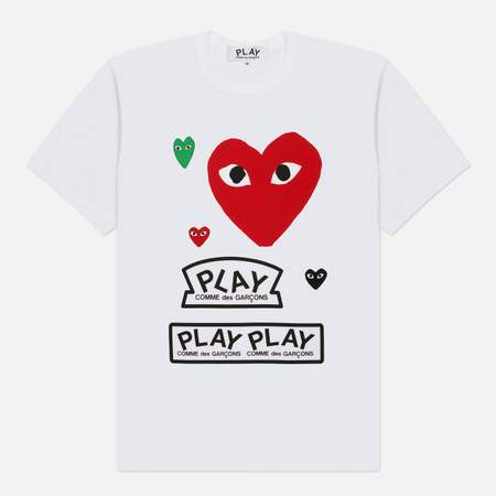 Мужская футболка Comme des Garcons Play Red & Black & Green Emblem, цвет белый, размер XL