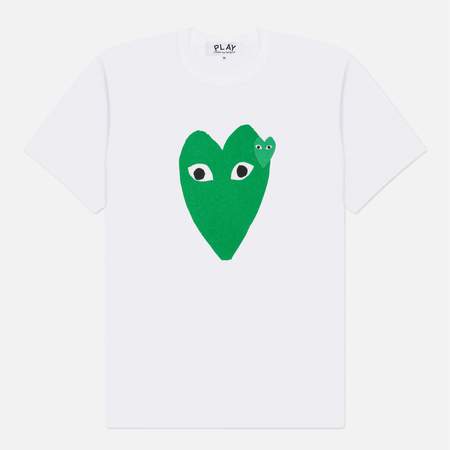 Мужская футболка Comme des Garcons Play Green Big & Small Emblem, цвет белый, размер L