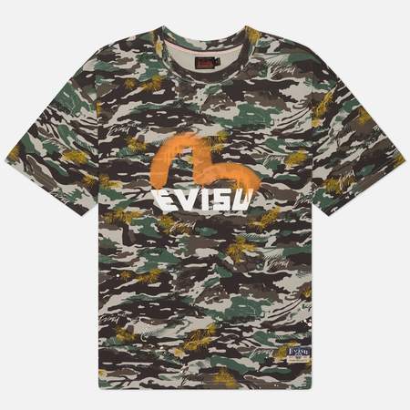 Мужская футболка Evisu Heritage Logo Printed, цвет оливковый, размер L
