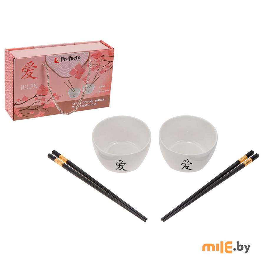 Набор керамических мисок с палочками для еды (2 миски + 4 палочки) Perfecto Linea Asian 30-108001