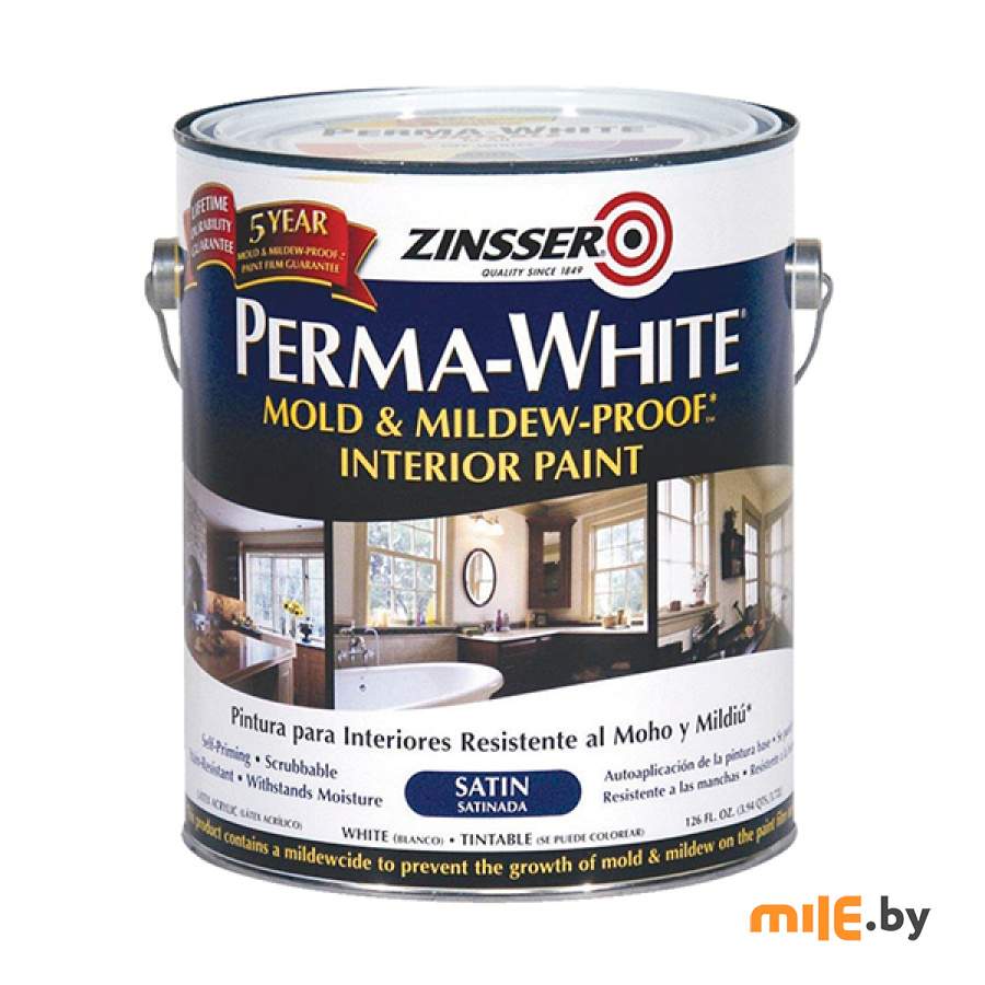 Краска акриловая Zinsser Perma-White самогрунтующаяся матовая 3,78 л для внутренних работ (белый)