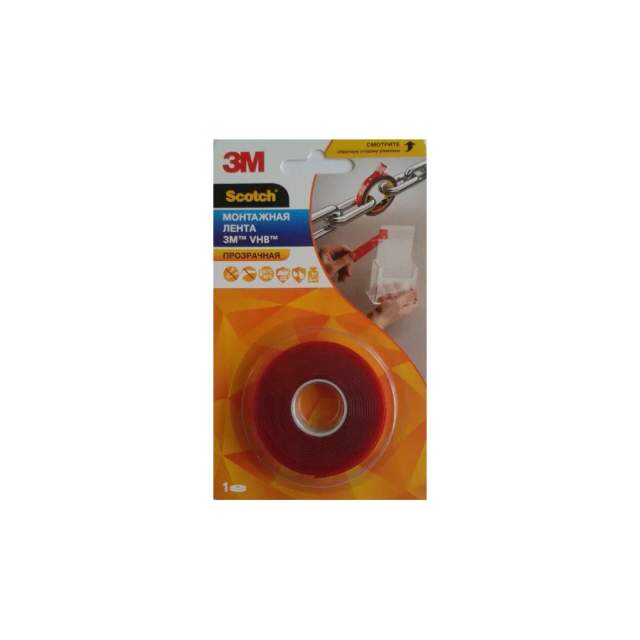 Лента двусторонняя прозрачная акриловая VHB 3M Scotch 50-F 19мм x 2,0м x 0,5мм