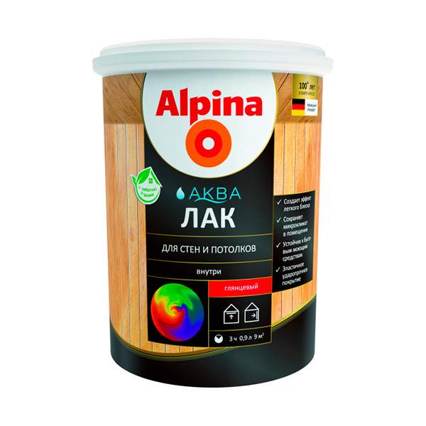 Лак акриловый Alpina Аква Лак для стен и потолков глянцевый 0,9 л / 0,90 кг