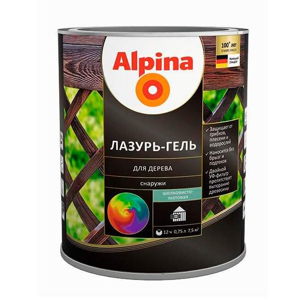 Лазурь-гель для дерева Alpina шелковисто-матовая алкидное бесцветное 2,5 л / 2,13 кг