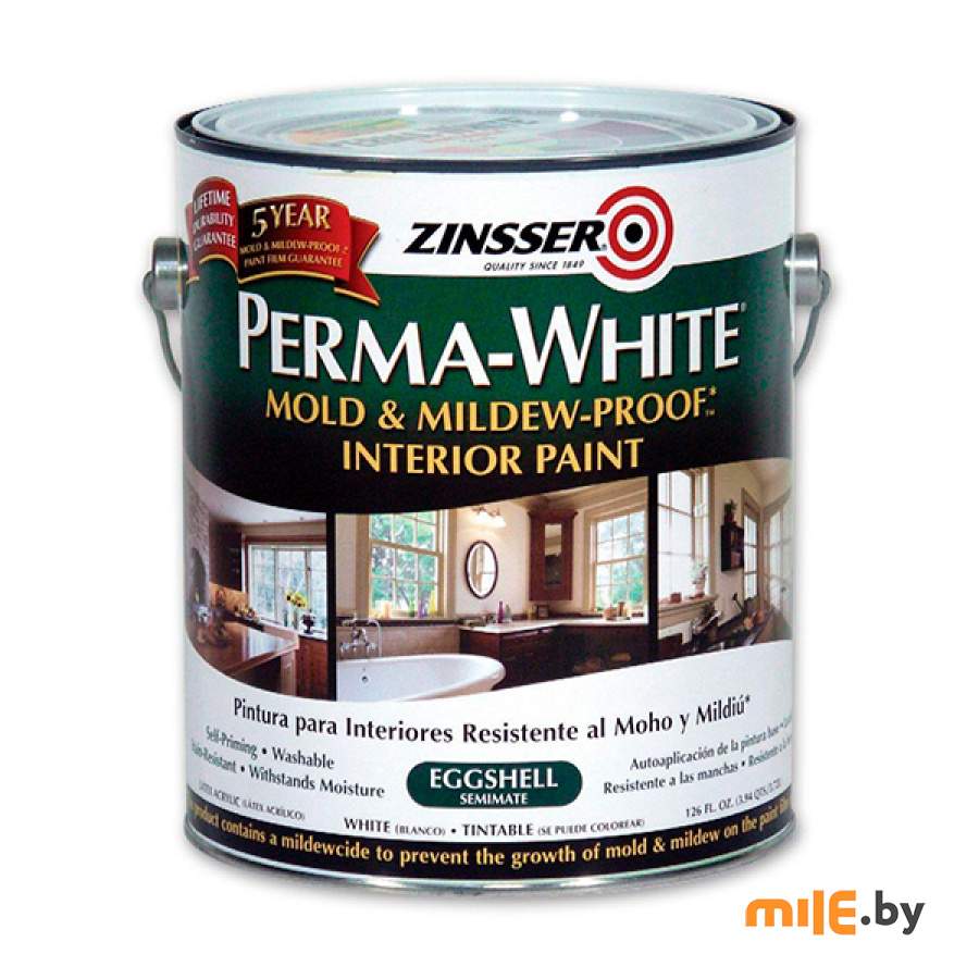 Краска акриловая Zinsser Perma-White самогрунтующаяся сатиновая 3,78 л (белый)