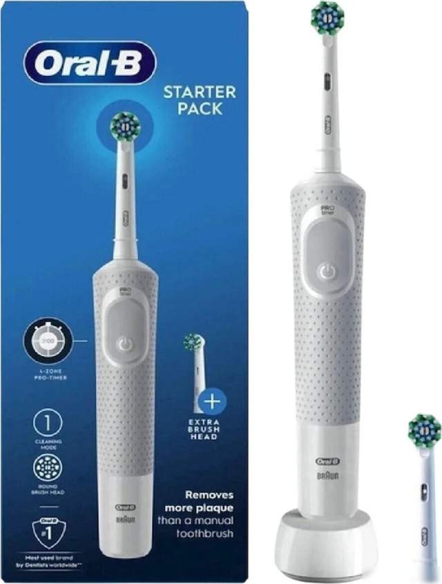 Электрическая зубная щетка Oral-B Vitality D100 Starterkit + 2 насадки (серый)