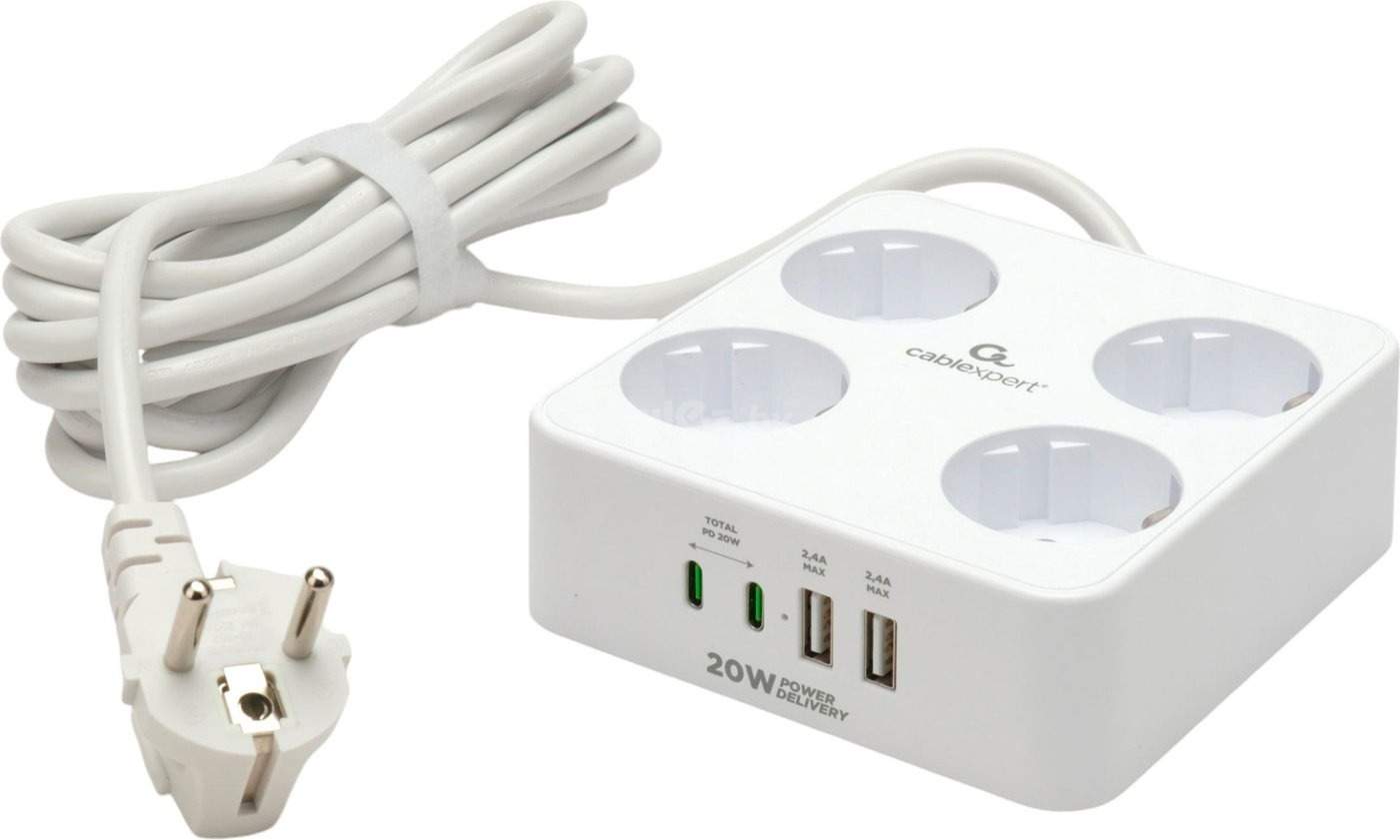 Сетевой фильтр Cablexpert PLT-4-C2U2-W-3