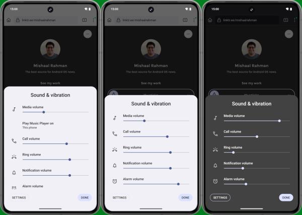 В Android 15 обнаружена "растолстевшая" панель громкости: фото и видео