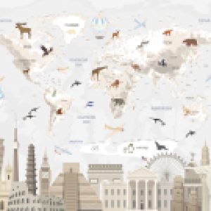 Фотообои листовые Карта мира достопримечательности 2 21век