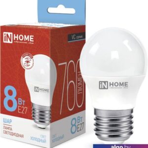 Светодиодная лампочка In Home LED-Шар-VC 8Вт 230В Е27 6500К 760Лм 4690612024905