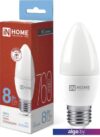 Светодиодная лампочка In Home LED-Свеча-VC 8Вт 230В Е27 6500К 760Лм 4690612024820