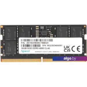 Оперативная память Apacer 16ГБ DDR5 SODIMM 4800 МГц AS16GHB48CTBBGH