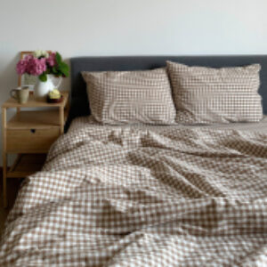 Комплект постельного белья Вареный хлопок Бежевая Клетка Евро / 150-0144 21век