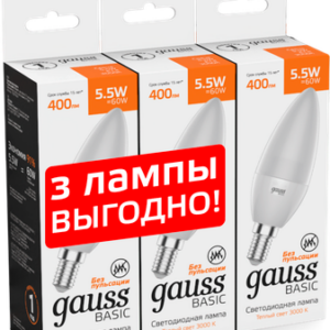 Набор ламп Basic Свеча 5.5W 400lm 3000K E14 LED / 1033116K 21век