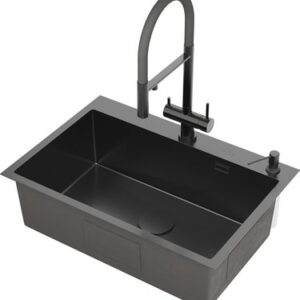 Мойка кухонная Simple 560220-70B PVD с коландером и дозатором 21век