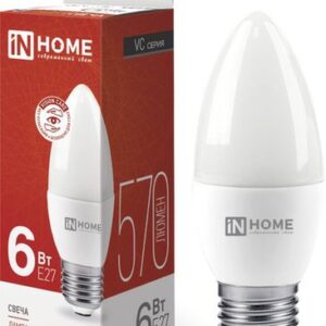 Светодиодная лампочка In Home LED-Свеча-VC 6Вт 230В Е27 4000К 570Лм 4690612020419