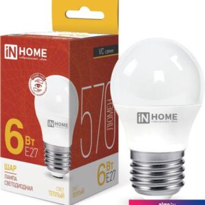 Светодиодная лампочка In Home LED-Шар-VC 6Вт 230В Е27 3000К 570Лм 4690612020525