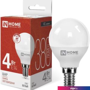 Светодиодная лампочка In Home LED-ШАР-VC 4 Вт 230В Е14 4000К 380 Лм