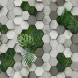 Фотообои листовые 3D Шестиугольники и листья пальмы 21век